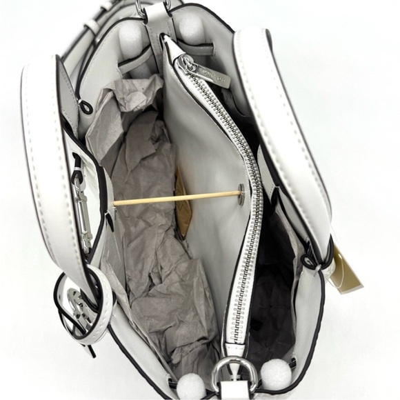 Michael Kors Carson Small Crocodile Embossed Satchel Bag Optic White Leather - Picture 9 of 10